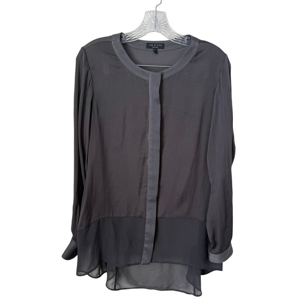 Rag & Bone Silk Gray Button Up Long Sleeve Top Size Small